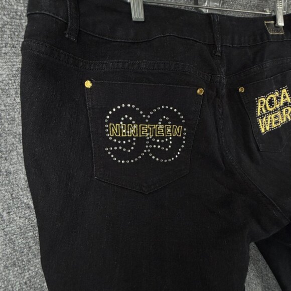 Rocawear Y2K Women Jeans Size 22 Black Pockets Embellished Spell Out Logo 1999 - Picture 2 of 16